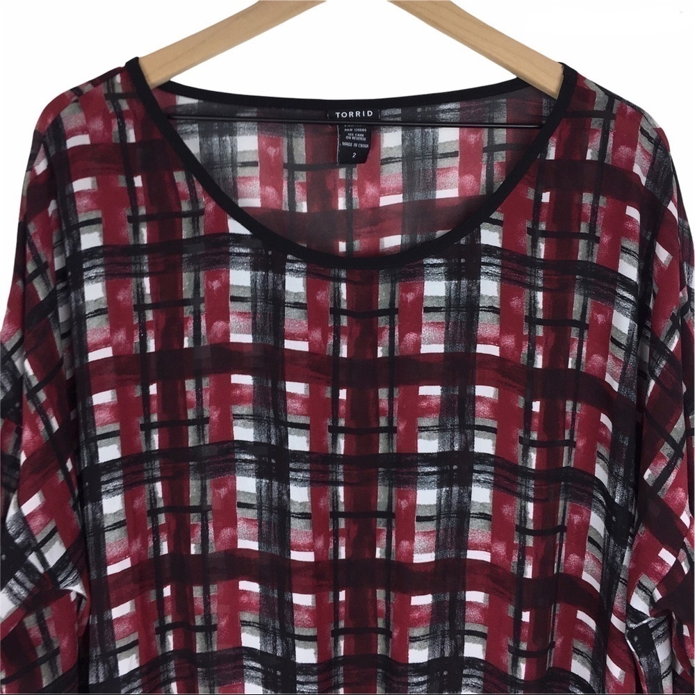 Torrid Top Blouse Pullover Plaid Grid Stripe Shee… - image 3